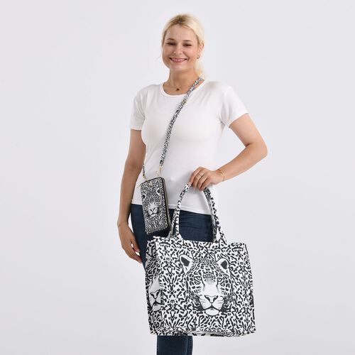2-teiliges Taschenset - 40x12x35cm Shopper und 20x11x2cm Handytasche, Leopardenmuster image number 1