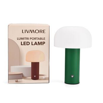 LIVMORE Wiederaufladbare und tragbare LED-Tischlampe, 12,5x20,5cm, Tannengr&uuml;n