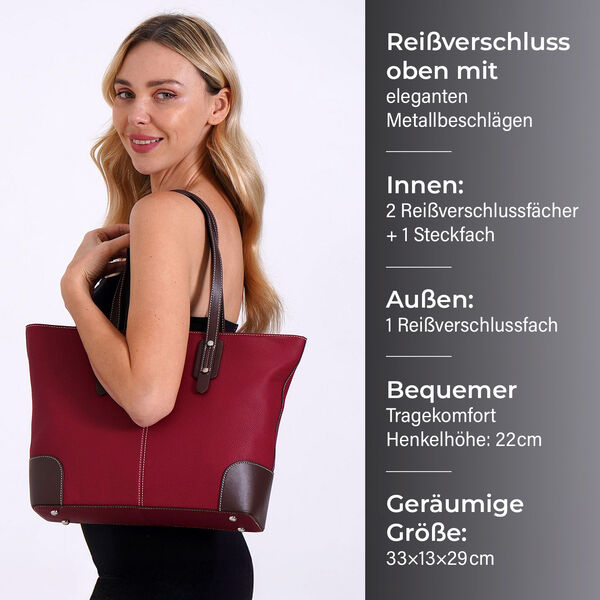 Echtleder Modische, geräumige Kontrastfarbene Tasche, 33x13x29 cm, Rot image number 4