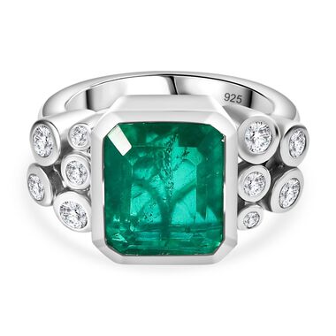 Smaragd-Triplette-Quarz, Weißer Zirkon Ring, 925 Silber rhodiniert (Größe 19.00) ca. 5.94 ct
