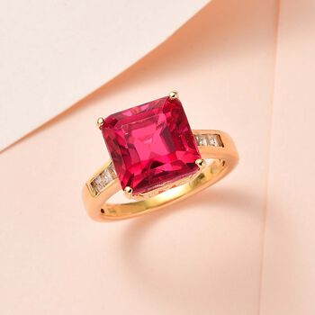 Magenta Rosa Triplet Quarz, wei&szlig;er Topas Ring, 925 Silber vergoldet (Gr&ouml;&szlig;e 19.00) ca. 6.23 ct