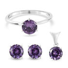 3er-Set Amethyst Zirkonia Solitär Ring, Ohrstecker und Anhänger 925 Silber ca. 2,50 ct