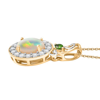 D'Joy nat&uuml;rlicher, &auml;thiopischer Welo Opal, Chromdiopsid und Zirkon Anh&auml;nger mit 50cm Kette - 1,87 ct.