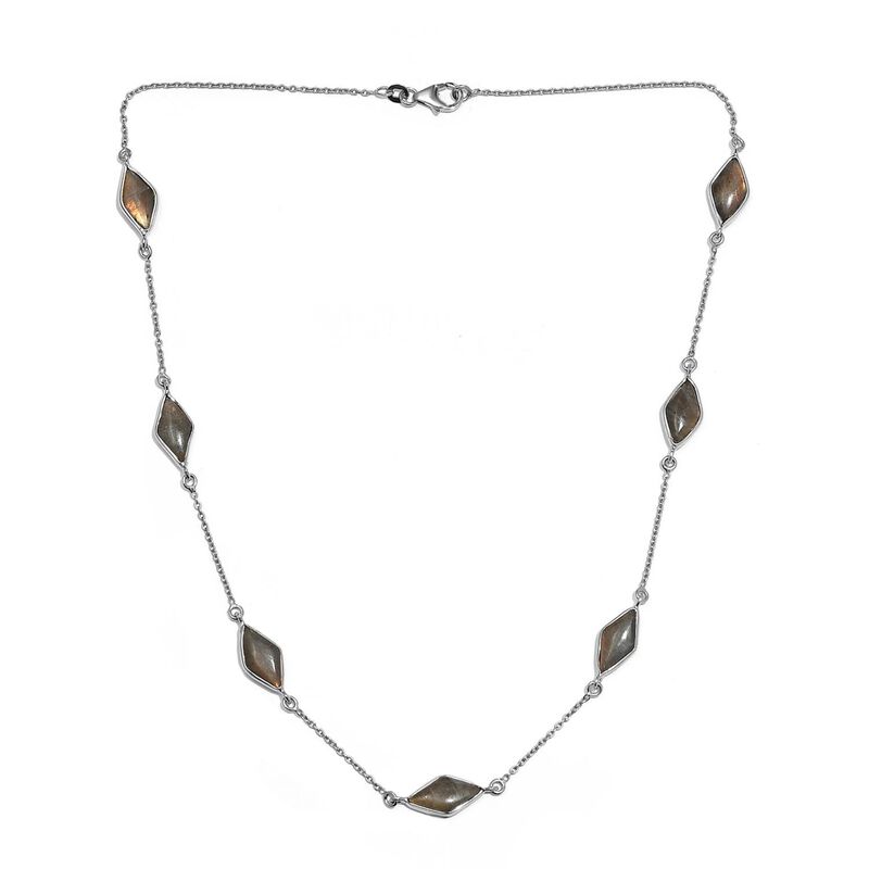 Feuer Labradorit Halskette, ca. 50 cm, 925 Silber platiniert ca. 18.10 ct image number 0