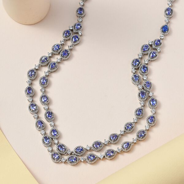AA Tansanit und Zirkon Halskette, 45 cm - 8,86 ct. image number 2