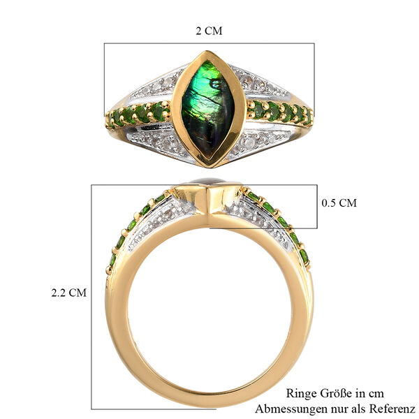 Kanadischer Ammolit und natürlicher Chromdiopsid-Ring, 925 Silber Gelbgold Vermeil  ca. 1,50 ct image number 7