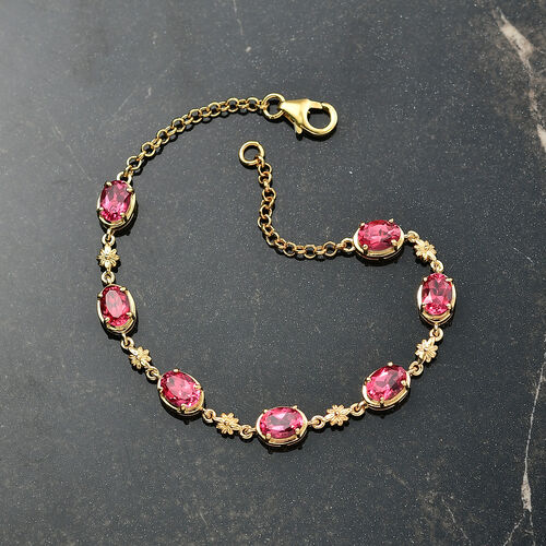 D'Joy Lab Created Padparadscha-Saphir Armband ca. 19 cm 925 Silber 750 Gelb Vergoldet ca. 8,38 ct. image number 1
