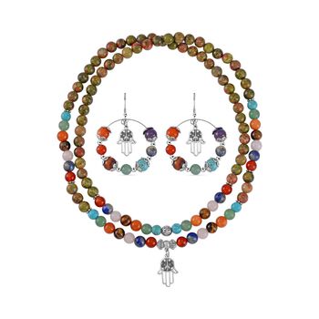 Mehrfarbig Edelsteine Schmuckset Reiner Edelstahl Schwarz oxidiert Schwarz oxidiert ca. 630,00 ct.