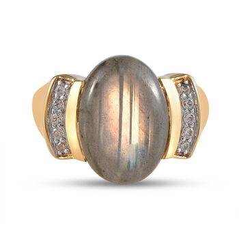 Labradorit und Zirkon-Ring, 925 Silber vergoldet (Gr&ouml;&szlig;e 16.00) ca. 6,49 ct