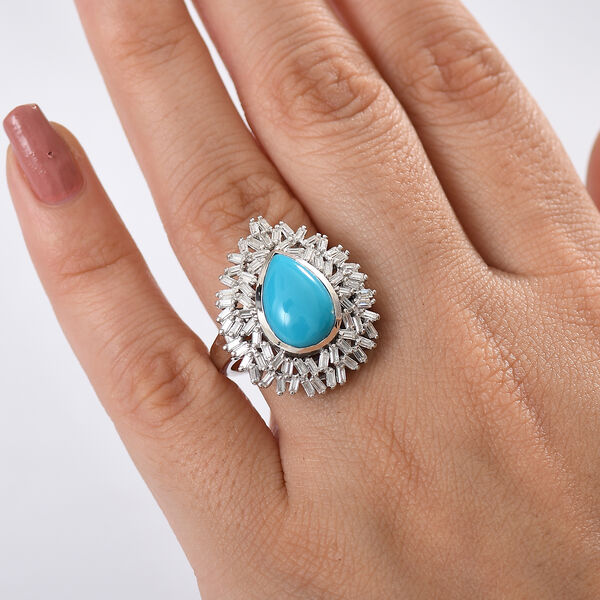 D joy Sleeping Beauty T&uuml;rkis, Moissanit Ring 925 Silber rhodiniert (Gr&ouml;&szlig;e 17.00) ca. 4.76 ct image number 3