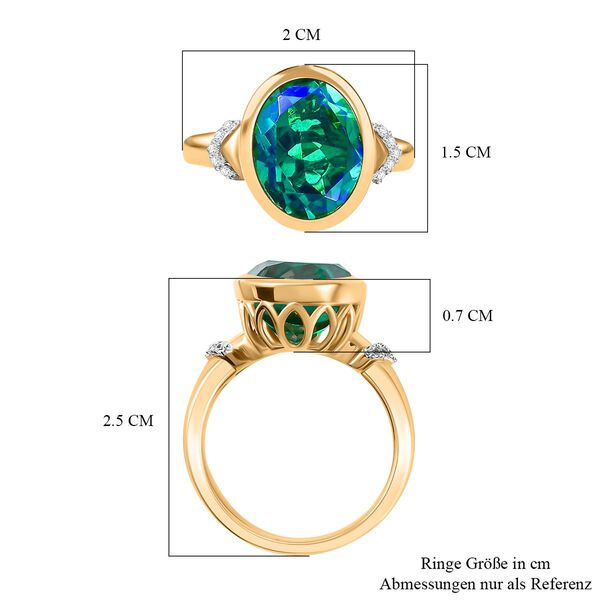 Pfau Quarz Triplette, Wei&szlig;er Zirkon Ring 925 Silber 750 Gelbgold Vermeil (Gr&ouml;&szlig;e 16.00) ca. 5,41 ct image number 7