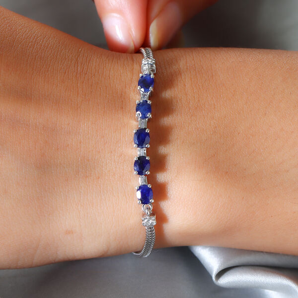 Masoala Saphir (Fissure gef&uuml;llt) und Zirkon Armband ca. 19 cm 925 Silber platiniert ca. 2,78 ct image number 3