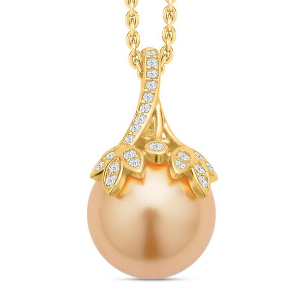 Goldene Muschelkernperle, wei&szlig;er Zirkonia, Anh&auml;nger mit Kette, Messing, Edelstahl, ca., goldfarben 0.25 ct