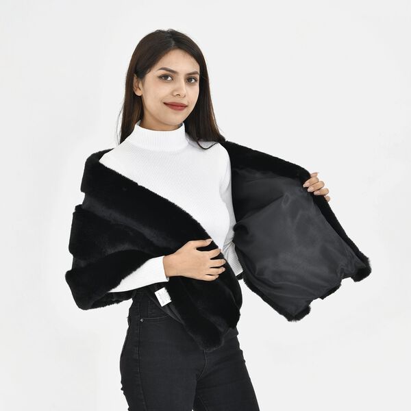 LA MAREY - Kunstfell Stola, 152x38cm, schwarz image number 4