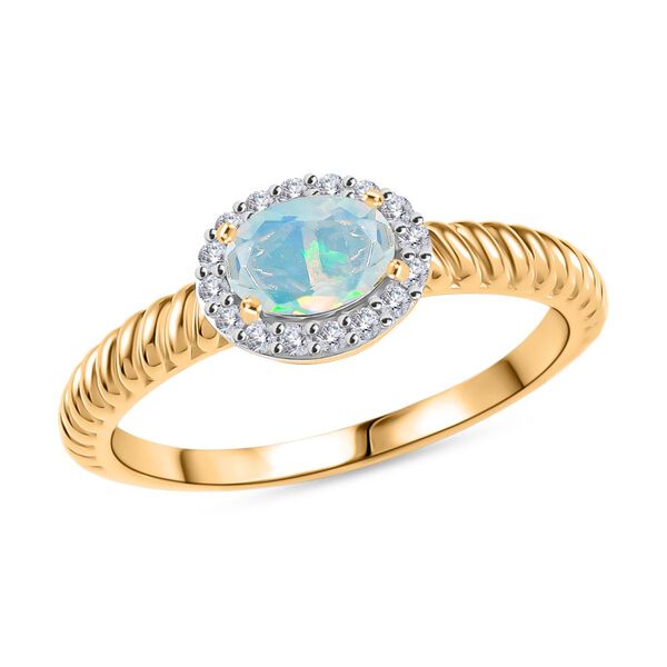 D'Joy AA Nat&uuml;rlicher, &auml;thiopischer Welo Opal, Wei&szlig;er Zirkon Ring 925 Silber vergoldet (Gr&ouml;&szlig;e 20.00) ca. 0.67 ct image number 4