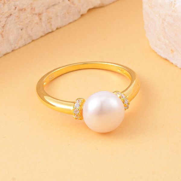 Weiße Süßwasser Perle Ring, 925 Silber vergoldet (Größe 16.00) image number 2