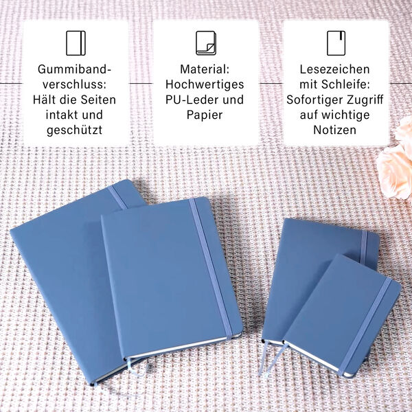 4-teiliges Notizbuch-Set mit Gummibandverschluss, Kunstleder und Papier, verschiedene Gr&ouml;&szlig;en, Grau image number 3