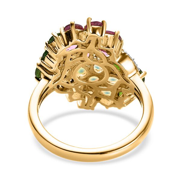 Rhodolith Granat, natürlicher Opal und Chromdiopsid-Ring, 925 Silber vergoldet  ca. 3,24 ct image number 6