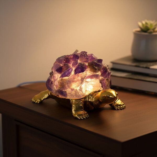 LIVMORE Leuchtende Kristallschildkr&ouml;te, Amethyst Optik, LED Licht, Lila image number 1