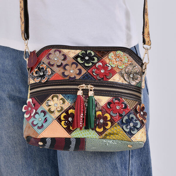 Chaos by Elsie- Echtleder Crossbody Bag mit RFID-Schutz und Kroko-Prägung, Florales Muster image number 8