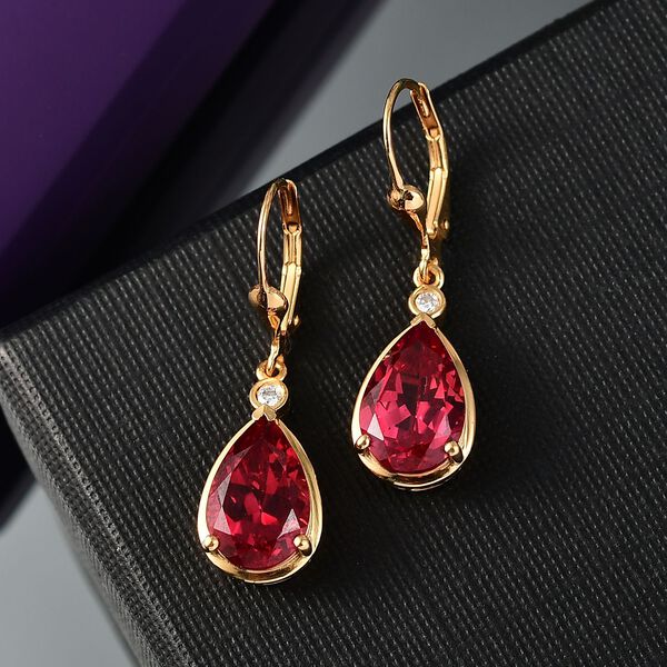 Royal Drops - D joy Synthetischer Padparadscha-Saphir, Moissanit Ohrringe 925 Silber 750 Gelbgold Vermeil ca. 8,20 ct. image number 2