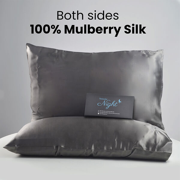 SERENITY NIGHT: 2er-Set - Kissenbez&uuml;ge aus 100% Maulbeerseide, Schwarz&nbsp; image number 1