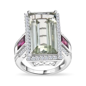 Prasiolith, Rhodolith Granat und Zirkon-Ring - 13,70 ct.