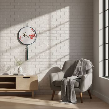 LIVMORE Doppelseitige Stickerei Seidenwanddekoration mit Jadequaste, 20cm, Vogelmuster