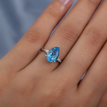 Schweizer Blautopas und Zirkon Solit&auml;r Ring 925 Silber platiniert (Gr&ouml;&szlig;e 16.00) ca. 3,27 ct