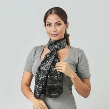 Eleganter rechteckiger Seidenschal in schwarz mit edlem Print, Gr&ouml;&szlig;e: 49x160 cm