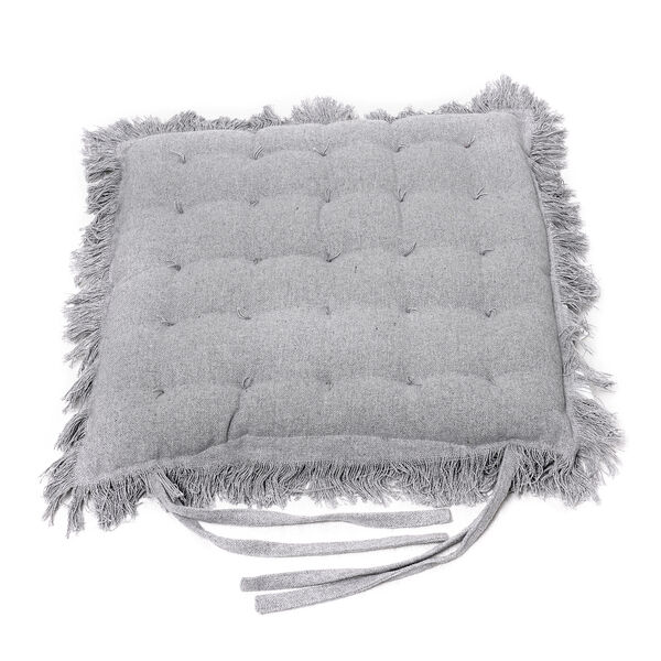 2er Set Stuhlpolster aus 100% Baumwolle mit Fransen und Bändern, 40x40x3 cm, Grau, 2 tlg. image number 4