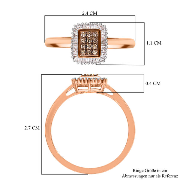 Natürlicher Champagner Diamant und weißer Diamant Ring, 925 Silber Roségold Vermeil (Größe 21.00) ca. 0.33 ct image number 6