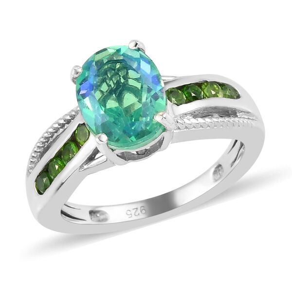 Pfau Triplett Quarz und Natürlicher Chromdiopsid Ring 925 Silber platiniert  ca. 2,41 ct image number 4