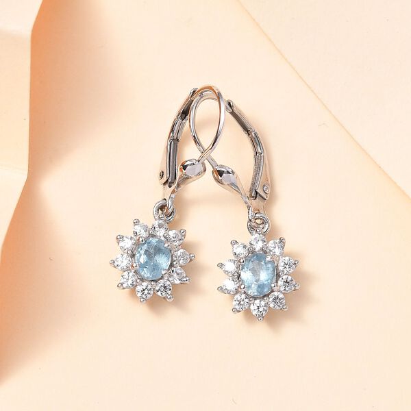 AA Aqua Kyanit, Wei&szlig;er Zirkon Ohrringe 925 Silber rhodiniert ca. 1.70 ct image number 2
