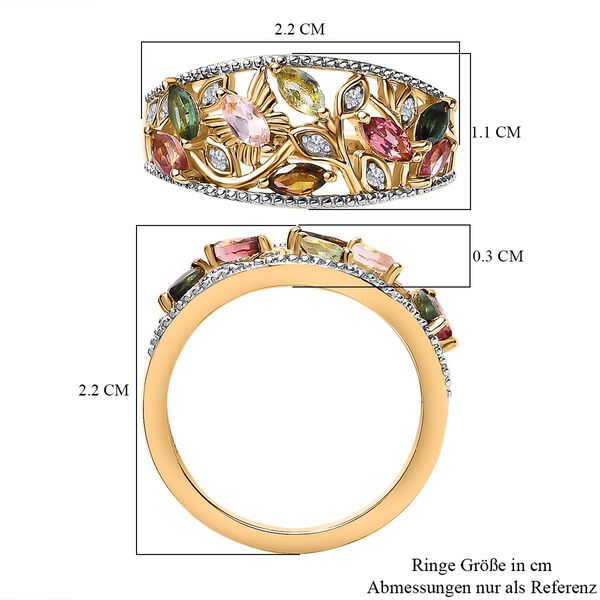 Mehrfarbiger Turmalin, Wei&szlig;er Zirkon Ring, 925 Silber Gelbgold Vermeil, (Gr&ouml;&szlig;e 17.00) ca. 1.06 ct image number 7