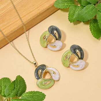 2er-Set Emaille-Schmuckset, Gr&uuml;n-wei&szlig;