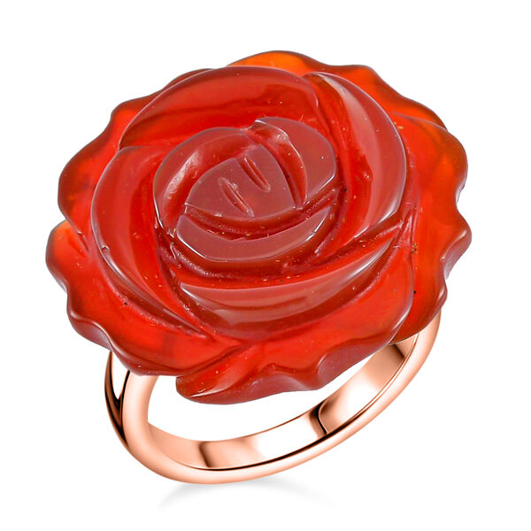 2er Set - Handgeschnitzter Gef&auml;rbter roter Achat Anh&auml;nger mit Kette und Ring (Gr&ouml;&szlig;e 17.00), rosefarben, ca. 30.00 ct image number 3