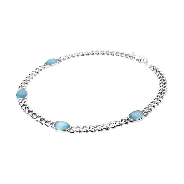 Künstliche, blaue Katzeaugen Halskette, ca. 50 cm, reiner Edelstahl ca. 25,00 ct image number 3