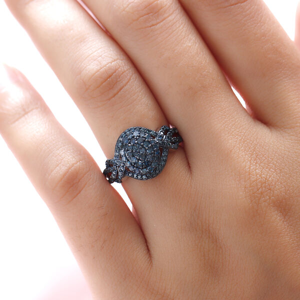 Blauer Diamant Cluster-Halo-Ring in Silber image number 3