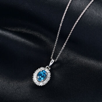D'Joy London Blau Topas, Moissanit Schmuckset ca. 50 cm 925 Silber rhodiniert ca. 1.42 ct