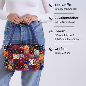 Chaos by Elsie Echtleder Crossbody Tasche mit RFID und Mini-Blitzlampe, Gepr&auml;gtes Krokodil-Muster im Blumen-Quadrat-Design, 36x10,5x21cm