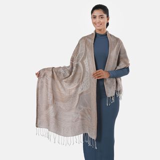 Jamawar-Schal aus Seide, 70 x 200 cm, Beige