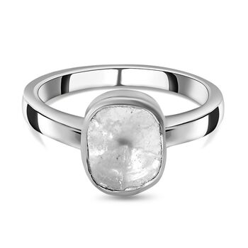 Handgearbeiteter, nat&uuml;rlicher Polki Diamant Ring, 925 Silber platiniert (Gr&ouml;&szlig;e 16.00) ca. 0.50 ct