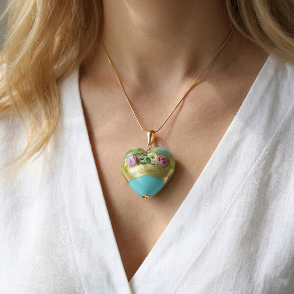 IL MURANO DI FRANCESCA - T&uuml;rkis Fiorato Herz Anh&auml;nger 925 Silber 750 Gelb Vergoldet image number 2