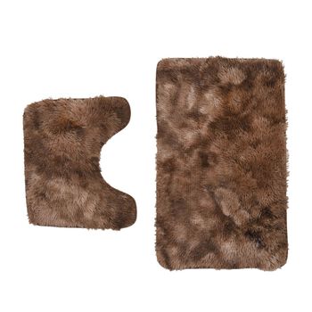 2er Set Verlauf-Pl&uuml;sch-Badematte, Anti-Rutsch-R&uuml;ckseite, L50xW80cm, Braun