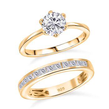 2er Set - D'joy Moissanit Ring, 925 Silber 750 Gelbgold Vermeil (Gr&ouml;&szlig;e 18.00), ca. 1.55 ct