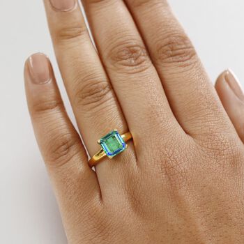 Pfau Triplett Quarz Ring, 925 Silber 750 Gelbgold Vermeil - 3,05 ct