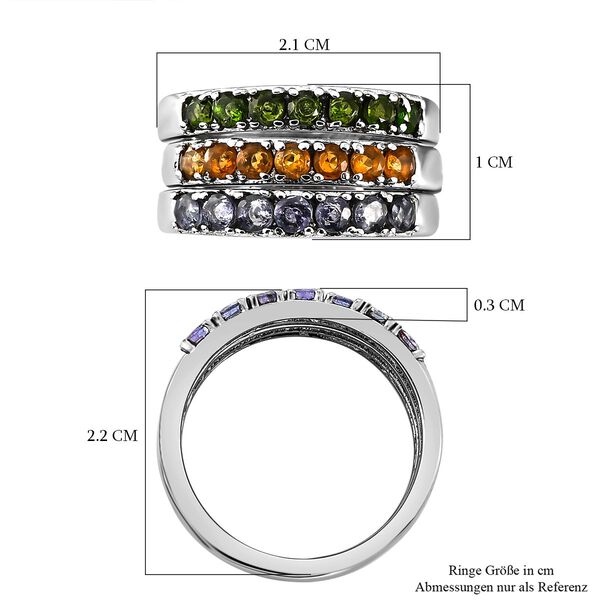 Nat&uuml;rliches Chromdiopsid, Tansanit und Feueropal Ring-Set, Edelstahl ca. 1.45 ct image number 8