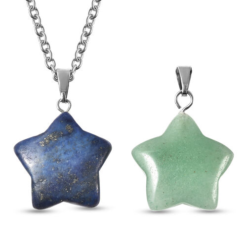 Grüner Aventurin und Lapislazuli-Anhänger mit Kette, 50 cm, Edelstahl ca. 33,50 ct image number 0
