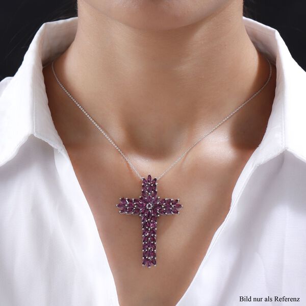 Rhodolith Granat Kreuz-Anhänger, 925 Silber platiniert ca. 9.96 ct image number 2